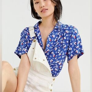 Anthropologie Blue Floral Button-Down Shirt